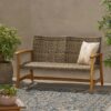 Outdoor Rattan Loveseat With Wooden Legs - Brown - Image 4