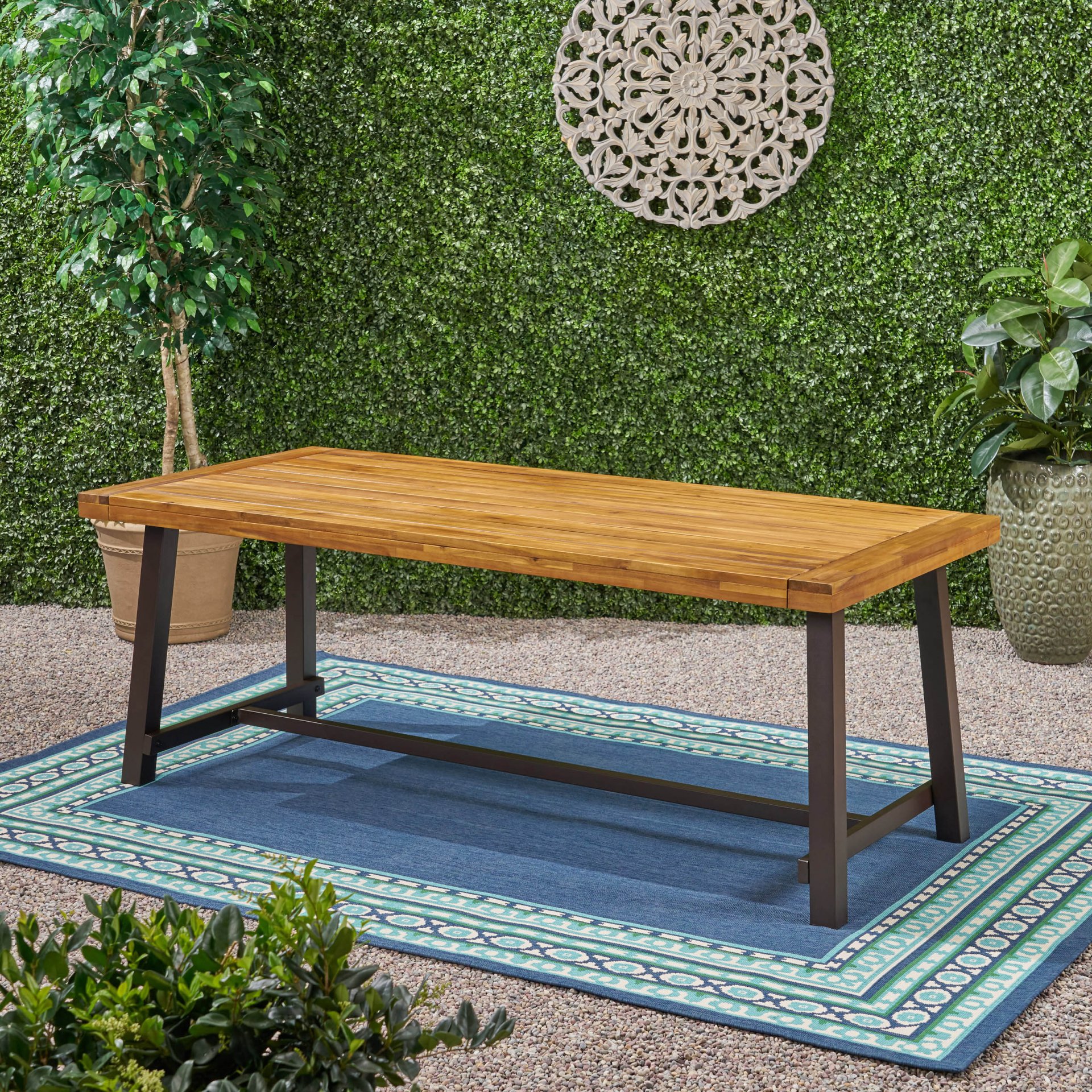 Equilibrium - Outdoor Dining Table With Wooden Frame And Slat Top - Teak - Image 6