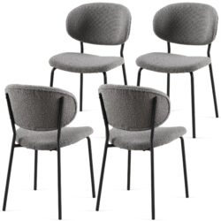 Boucle Dining Chairs, Modern Dining Room Chairs With Black Metal Legs, Armless Kitchen Chair For Dining Room, Living Room (Set of 4) - Gray