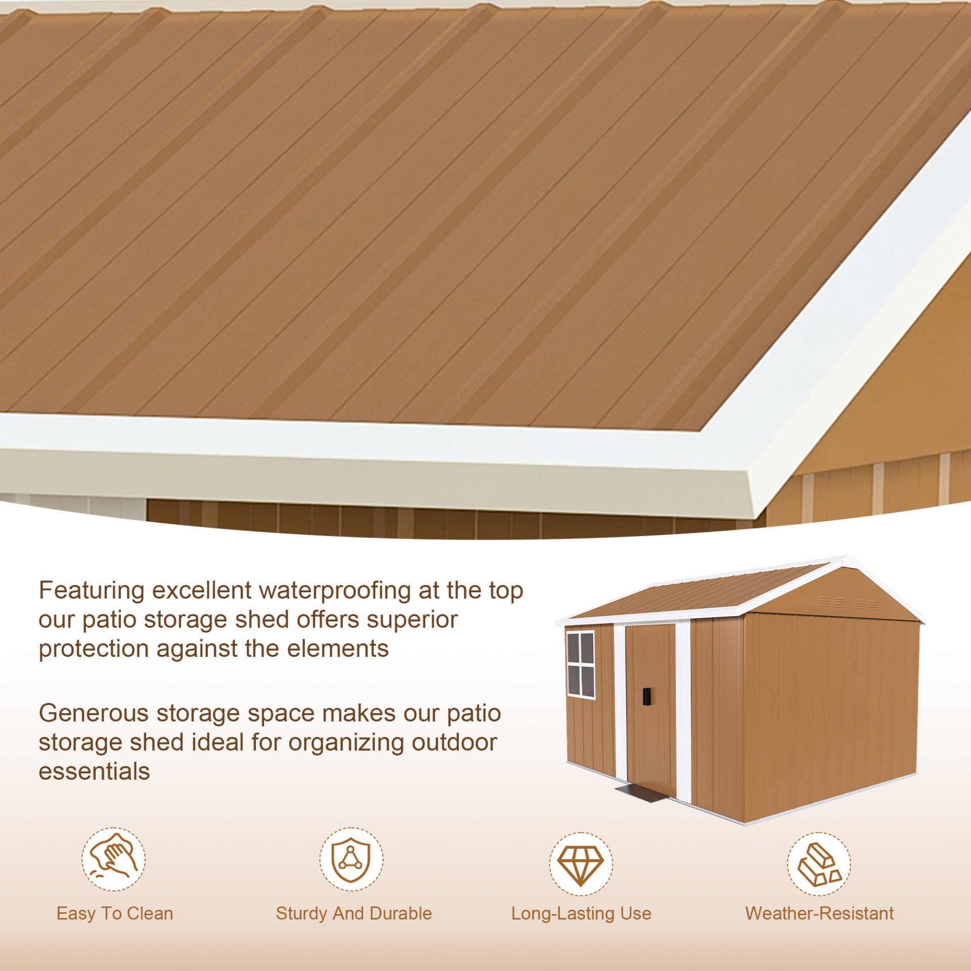 Heavy Duty Storage Shed With Windows, Lockable Door & Ventilation Weatherproof Outdoor Garden Shed - Brown - Image 5