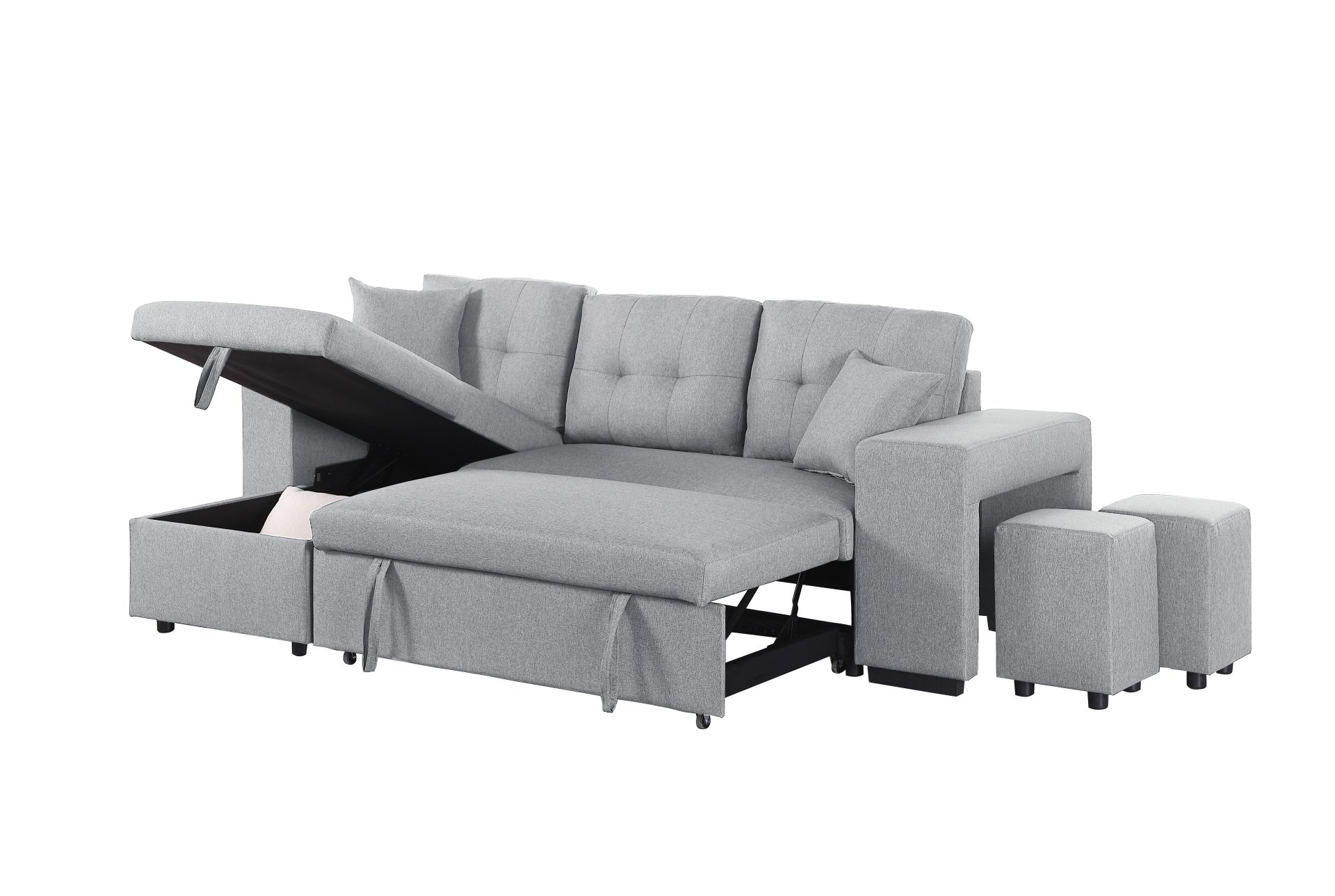 Daniel - Upholstered Reversible Sectional With Pull Out Loveseat - Light Gray - Image 10