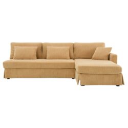 Modern L-Shaped Corduroy Sofa With Reversible Chaise, 4 Seat Upholstered Sectional Indoor Furniture, Convertible Sleeper Couch With Pillows - Light Brown