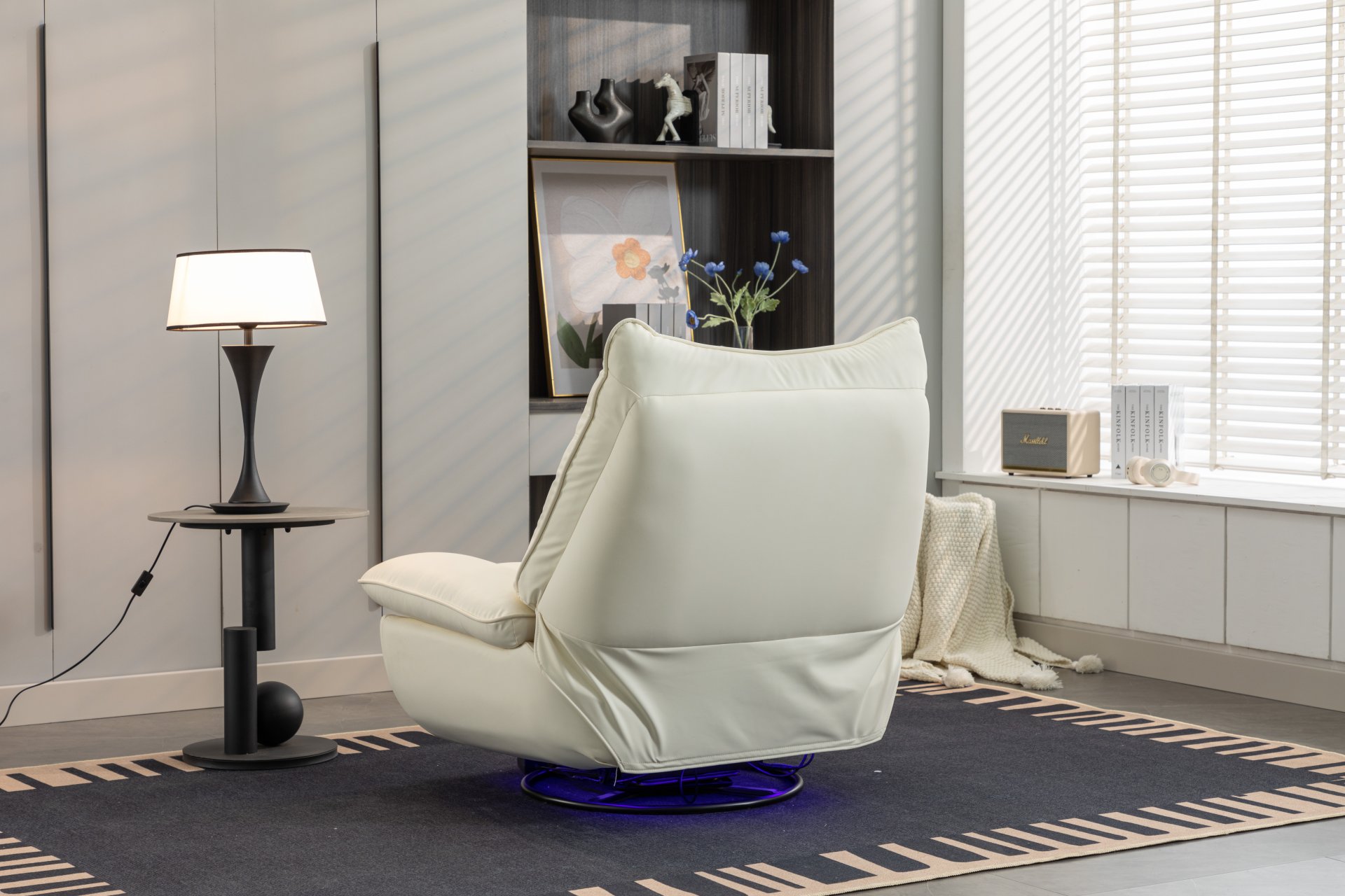 270 Swivel Glider Recliner Chair, Power Recliner Rocking Chair, USB Port Charge For Nursery Chair With Atmosphere Lamp For Living Room Bedroom Apartment - White - Image 14