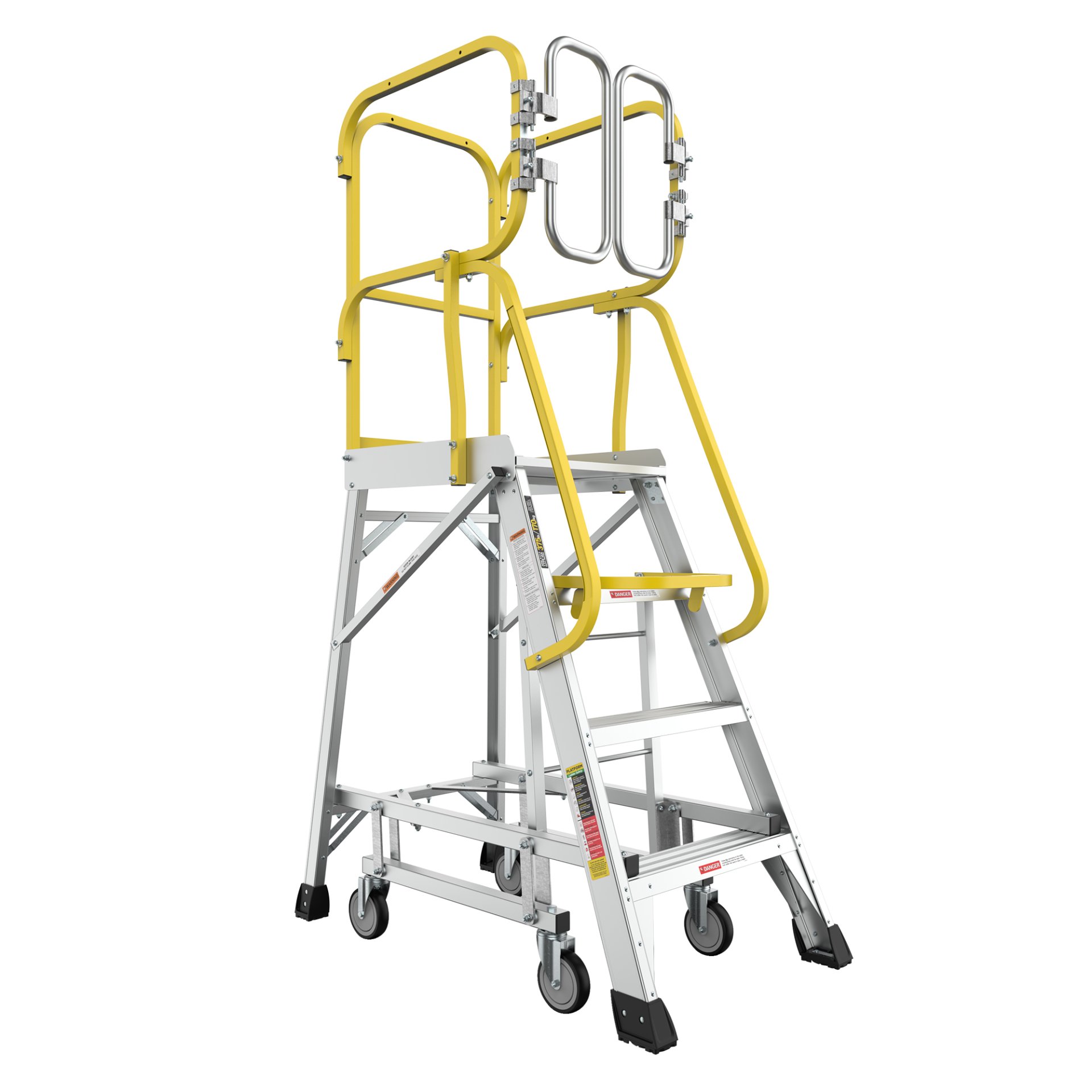 Heavy Duty Aluminum 4 Step Rolling Platform Ladder With 375Lbs Capacity And Safety - Silver - Image 6