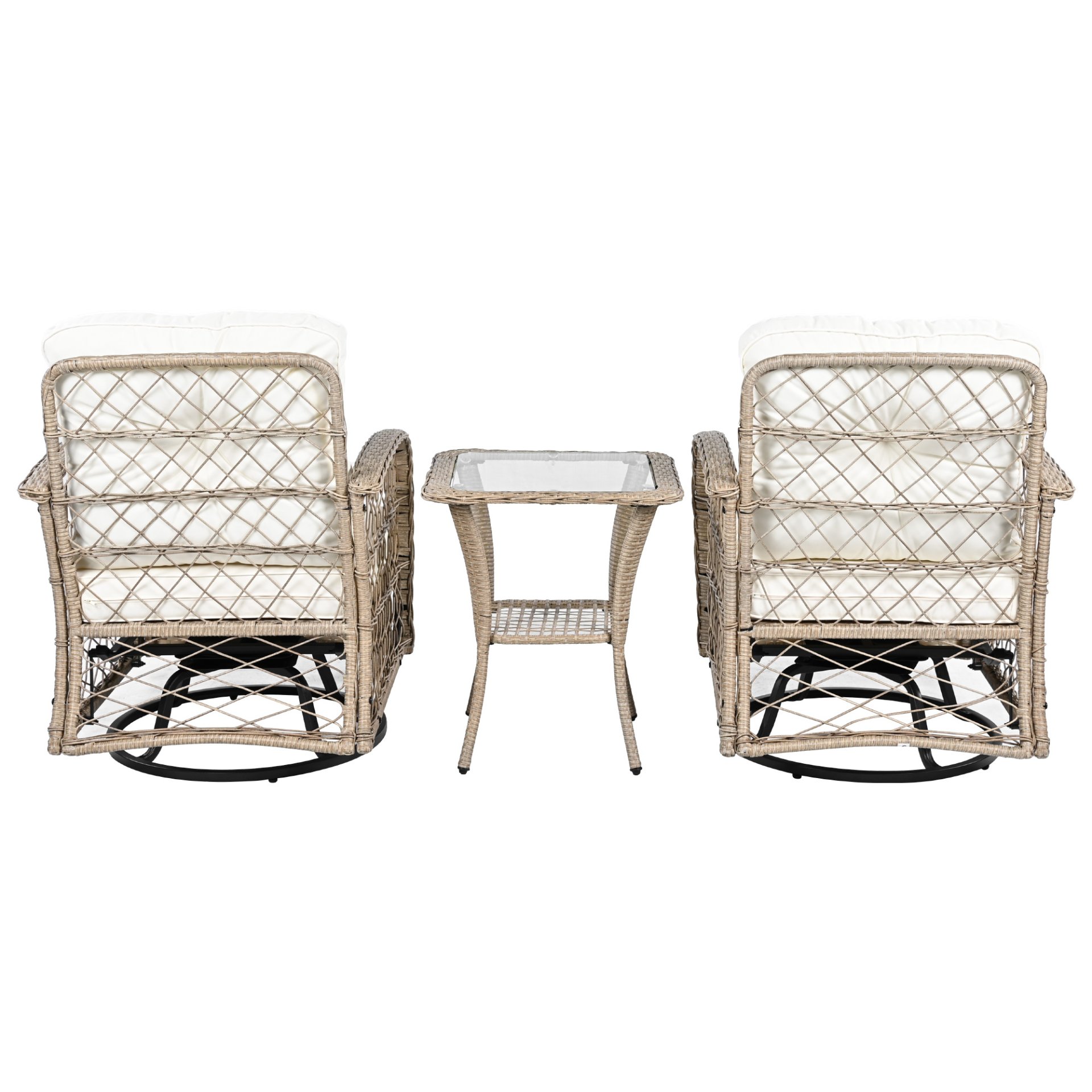 3 Piece Outdoor Chair & Table Set Chat Set 2 Person Rattan Seating Group With 2 Swiveling And Rocking Chairs And A Square Table For Garden, Patio, Or Balcony - Natural - Image 19