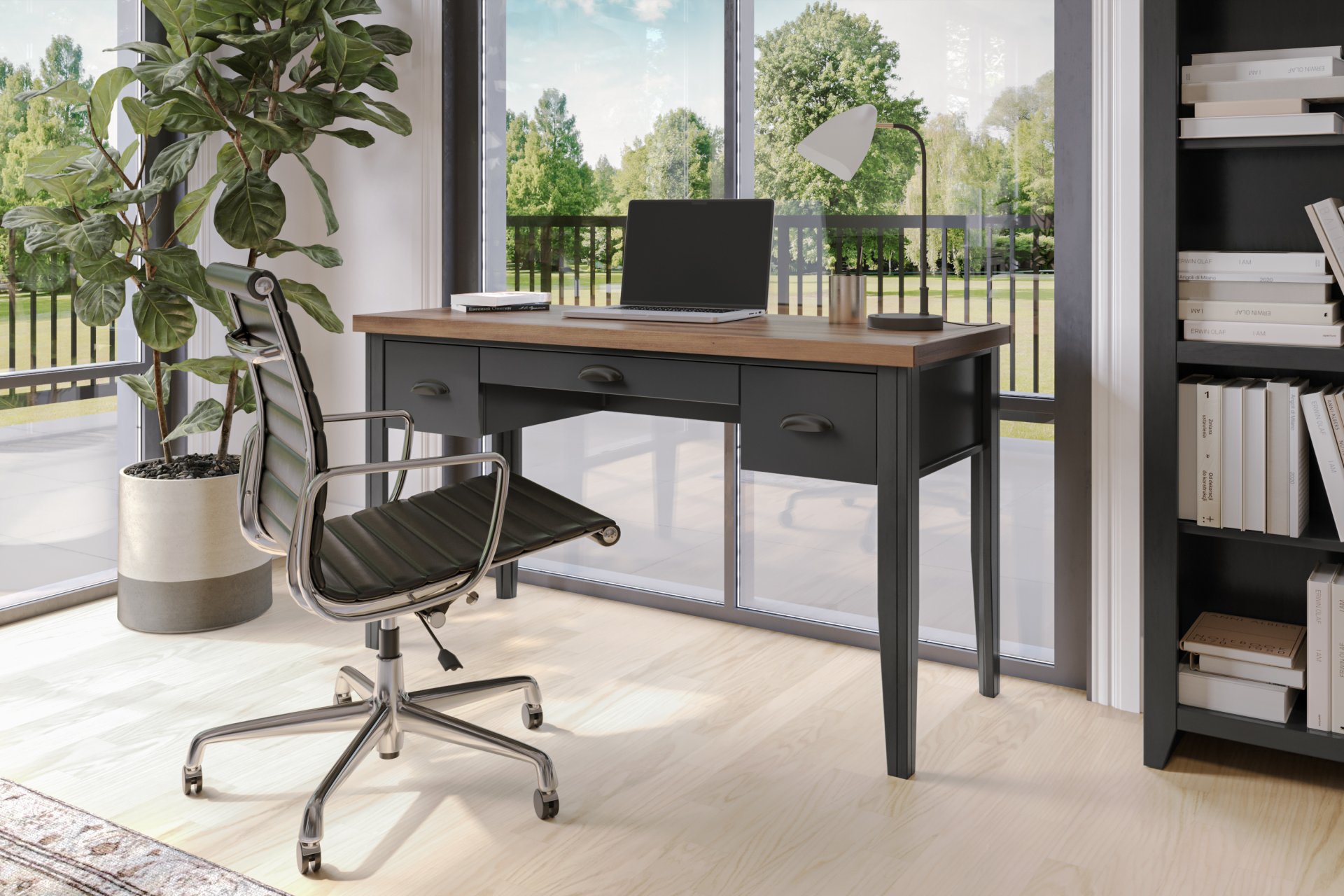 Essex - Writing Desk - Black, Whiskey - Image 2