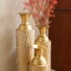 Metal Decorative Vases High Distress Metal Center Vases With Growing Vine Patterns, (Set of 3) Vases For Home Decoration - Gold - Image 10