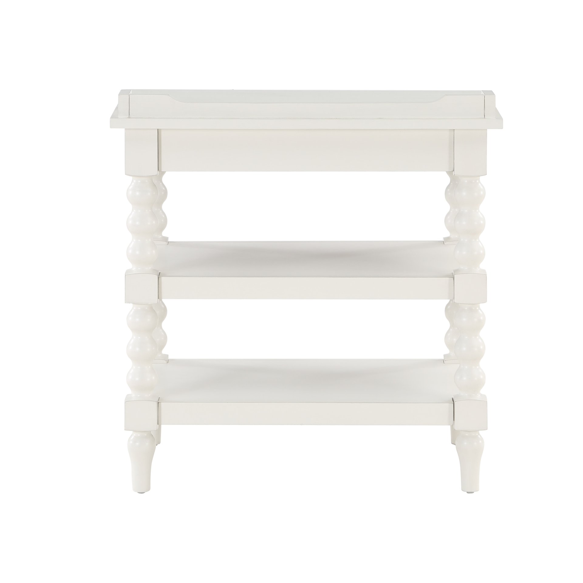 Aria - Nightstand With Styling, 2 Shelves, Pull Out Tray, Spool Turned Legs - Antique White - Image 5