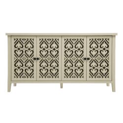 Hollowed Out Cabinet With 4 Doors, American Furniture, Suitable For Bedroom, Living Room, Study - Natural