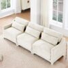 Elegant 3 Seater Sofa With Lumbar Pillow Chenille Upholstery Wooden Base Ergonomic Design - Beige - Image 16