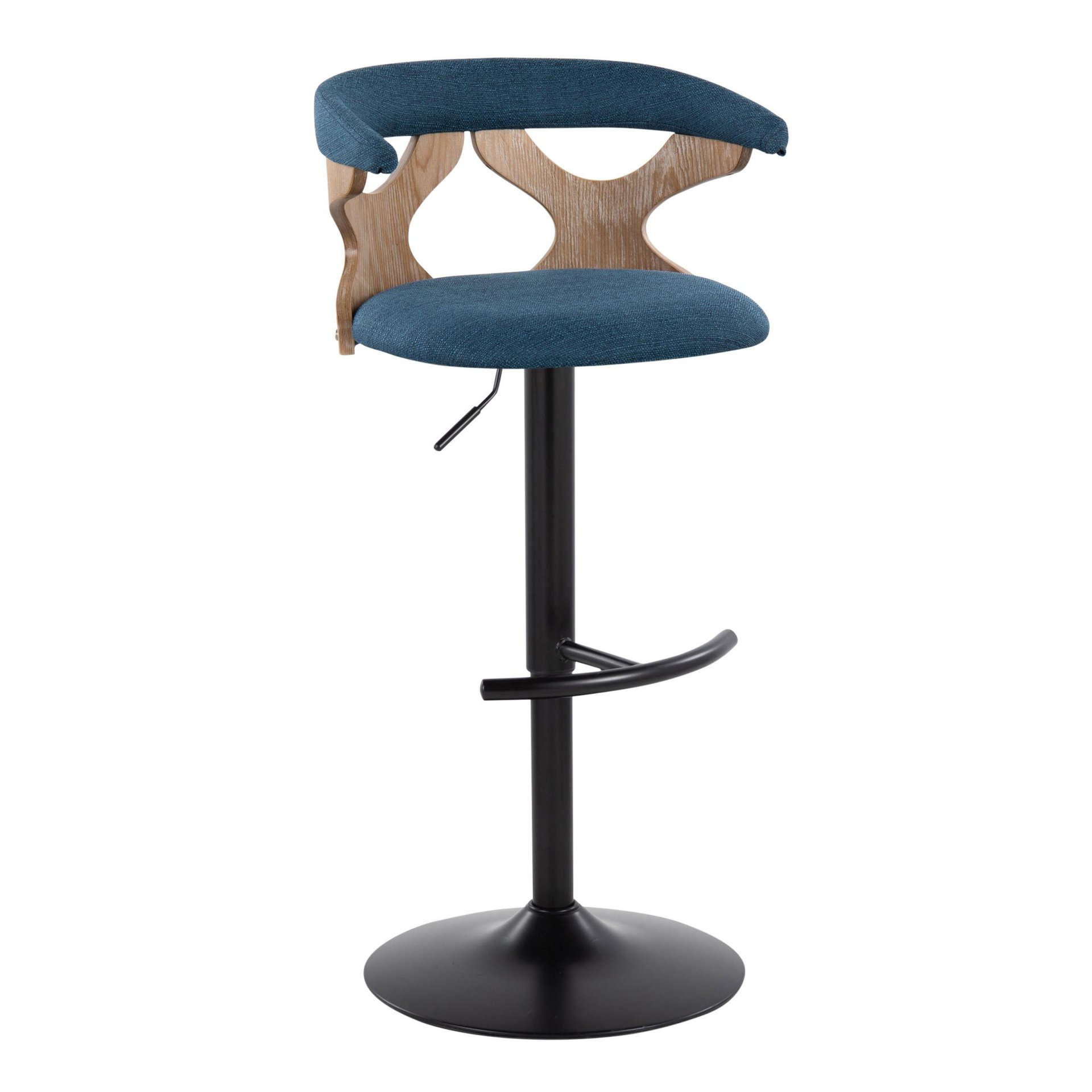 Gardenia - Contemporary Adjustable Barstool With Swivel And Rounded T Footrest (Set of 2) - Black / Blue - Image 2