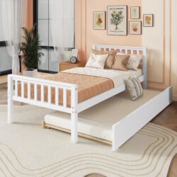 Twin Bed With Trundle, Platform Bed Frame With Headboard And Footboard, For Bedroom Small Living Space, No Box Spring Needed - White