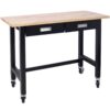 Work Bench, Workbench With Drawer Storage, Heavy Duty Bamboo Wood Work Table With Wheels For Garage Home Office - Black / Light Brown - Image 6
