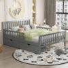 Full Size Platform Bed With Guardrails On Both Sides And 2 Storage Drawers - Gray - Image 2