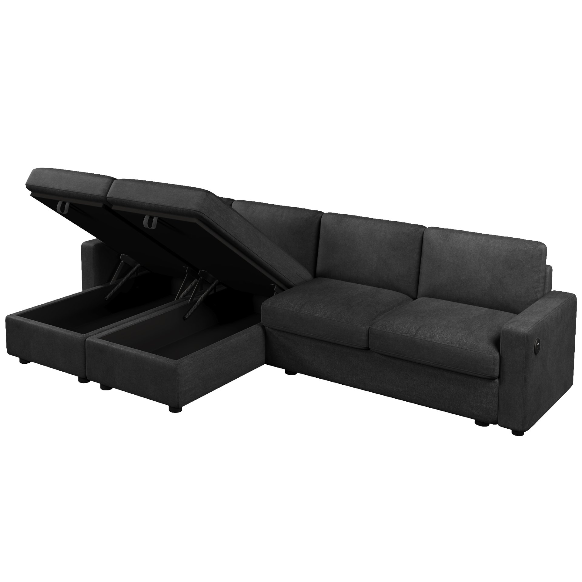 Convertible U Shaped Sectional Sofa With Storage Chaise Lounges And USB Ports - Black - Image 14