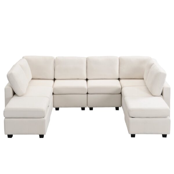 Sectional Sofa Couch Sofa Bed U-Shaped Sofa With Two Movable Ottoman And Three USB Ports For Living Room - Beige