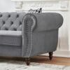 Chesterfield Velvet Upholstery Fabric Sofa With Roll Armrest And Nailhead, Mid Century Modern 2 Seater Couch - Gray - Image 8