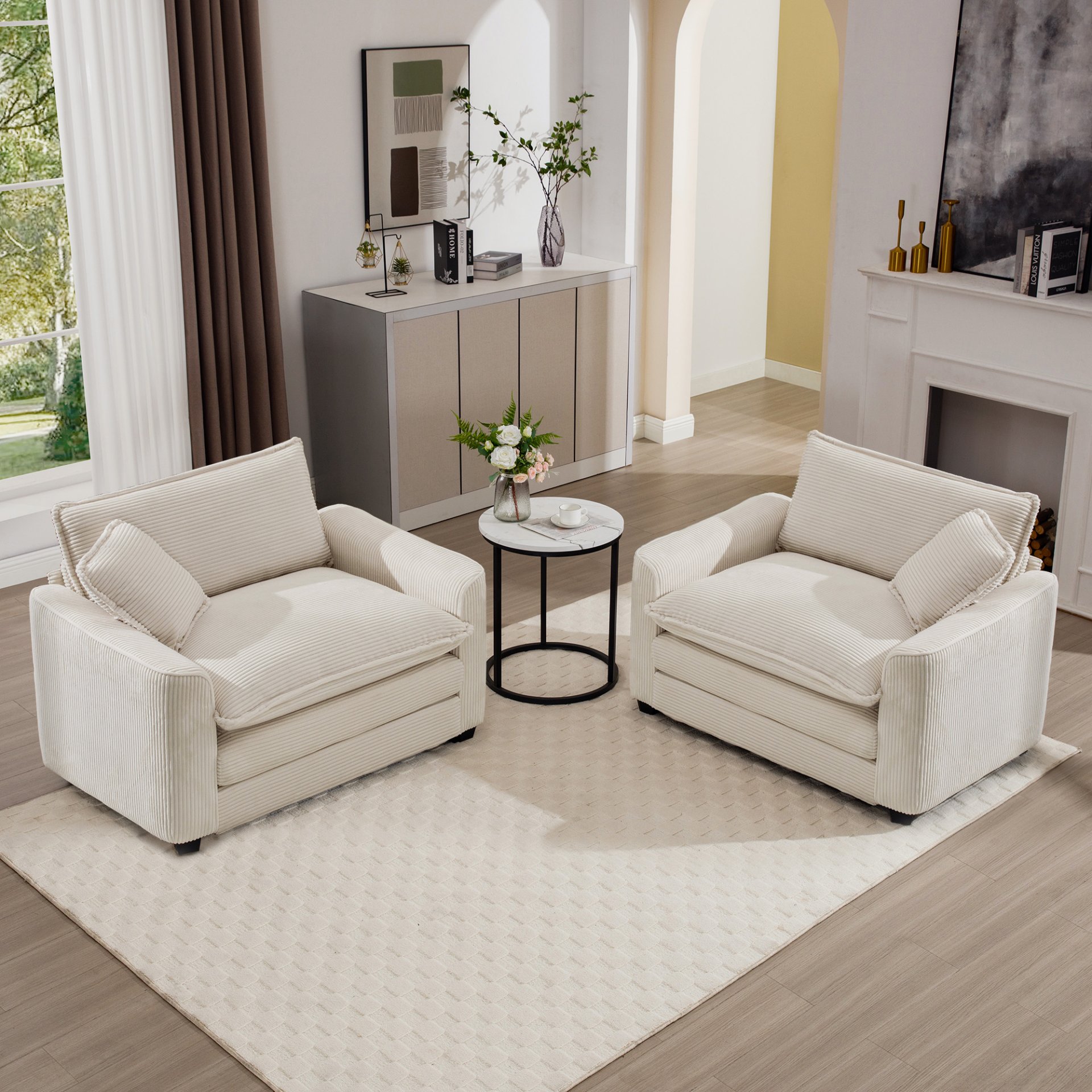 Luxurious And Sophisticated Deep Seated Sofa Set With 2 Single Sofas - Beige - Image 12