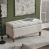 Elegant Ottoman Storage Bench With Recessed Hinge And Rivet Trim Linen - Beige - Image 4