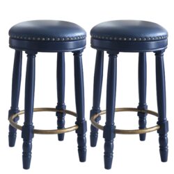 Stylish Accent Counter Height Bar Stools (Set of 2) With 360° Swivel And Upholstered Seat - Dark Blue