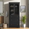 Freestanding Tall Bathroom Cabinet With Adjustable Shelves, Drawers, Soft Close Glass Doors - Black - Image 2