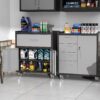 Sturdy And Durable Metal Tool Cabinet For Garage With Wheels Mobile Heavy Duty Storage Cabinet With 1 Drawer And 2 Locking Doors - Black - Image 2