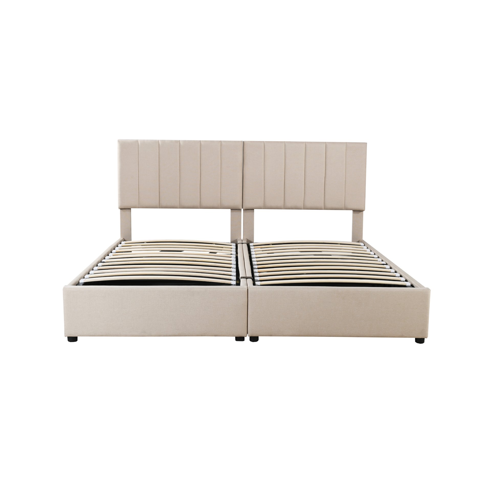 King Size Upholstered Platform Bed With A Hydraulic Storage System - Beige - Image 5
