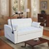 Modern Velvet Loveseat Futon Sofa Couch With Pullout Bed, Adjustable Reclining Backrest, Toss Pillows - Beige - Image 4