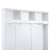 5 In 1 Entryway Bench With Shutter - Shaped Doors, Coat Rack, Cushion And 4 Sturdy Hooks, Wide Hall Tree With Storage Bench For Hallway, Entryway, Living Room - White - Image 8