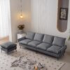 Modern Sectional Technical Leather L-Shaped Sofa Couch With Convertible Ottoman - Dark Gray - Image 4