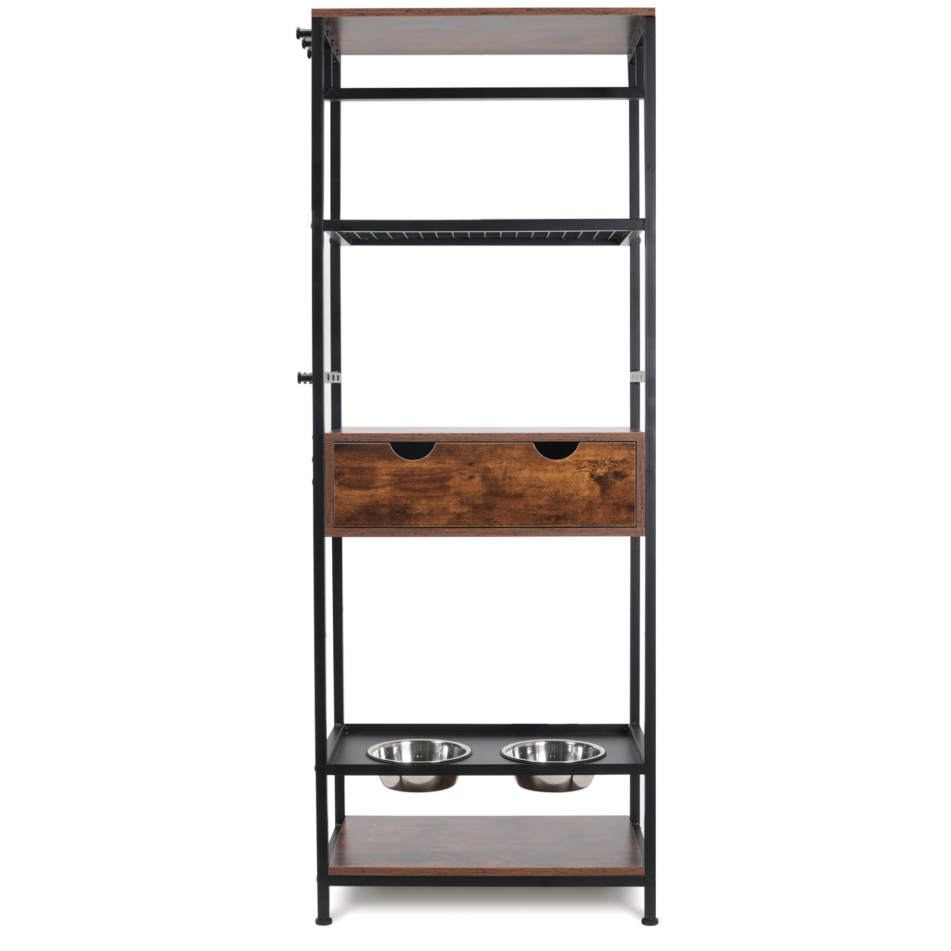 Dog Feeding Station, 3 Height Adjustable Raised Dog Bowls, Dog Feeder Station For Large Medium Dogs Cats, Dog Storage With Shelves - Black / Dark Brown - Image 11