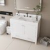 43" Bathroom Vanity With Artificial Marble Carrara Top Set, Multi Functional Bathroom Cabinet With Doors And Drawer - White - Image 4