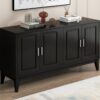 4 Door Sideboard Storage Cabinet With Door Shelf For Living Room And Dining Room, 2 Large Cabinets With Adjustable Shelf - Black - Image 26