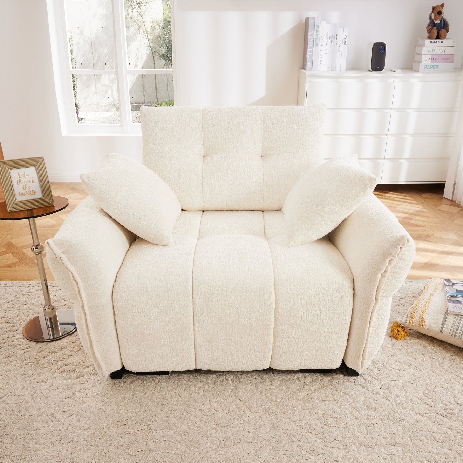 Ergonomic Single Seater Sofa With High Resilience Support Cushions And Throw Pillows, Modern Design - White - Image 4