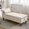 Chaise Lounge Indoor, Velvet Lounge Chair For Bedroom With Storage & Pillow, Modern Upholstered Rolled Arm Chase Lounge For Sleeping With Nailhead Trim For Living Room Bedroom Office - Beige - Image 6