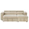 Multi-Functional Pull-Out Sofa Bed L-Shape Sectional Sofa With Adjustable Headrest, Wireless Charging, Cup Holders And Hidden Storage For Living Room - Beige - Image 14