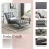 Velvet Chaise Lounge Indoor, Button Tufted Upholstered Chaise Lounge Chair With Pillow - Silver - Image 7
