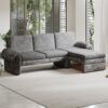 Convertible Futon Sofa Bed Futon Sofa Couch With An Adjustable Backrest, A Reversible Chaise Lounge And 2 Removable Armrest Pillows For Living Room - Gray - Image 3
