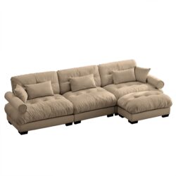 Super Comfort Oversized Modular Sectional Sofa With Movable Ottoman Convertible L Shaped Couch For Living Room - Camel