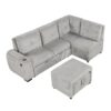 Sectional Sofa Pull Out Sofa Bed L - Shaped Sofa With Movable Ottoman And Stool, Large Storage Space, A Cup Holder, And 2 USB Ports For Living Room - Light Gray - Image 14
