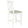 Solid Wood Farmhouse Counter Height Dining Table Set With 3 Tier Storage Shelves, Upholstered Dining Chairs For 4, 5 Piece - White - Image 17