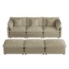 Modern Sofa Modular Sofa Couch Upholstered Corduroy Sectional Sofa With Side Storage Pockets And 3 Movable Ottomans For Living Room - Brown - Image 14