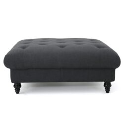 Madrid - Tufted Ottoman With Button Tufting And Turned Feet - Dark Gray