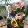 Decorative 3 Tier Tabletop Water Fountain With Fairy And LED Light, Angel Girl With Flower Design, For Indoor Tabletop And Outdoor - Pink / Green - Image 7