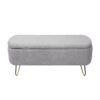 Storage Ottoman Bench For End Of Bed Gold Legs, Modern Gray Faux Fur Entryway Bench Upholstered Padded With Storage For Living Room Bedroom - Gray - Image 12