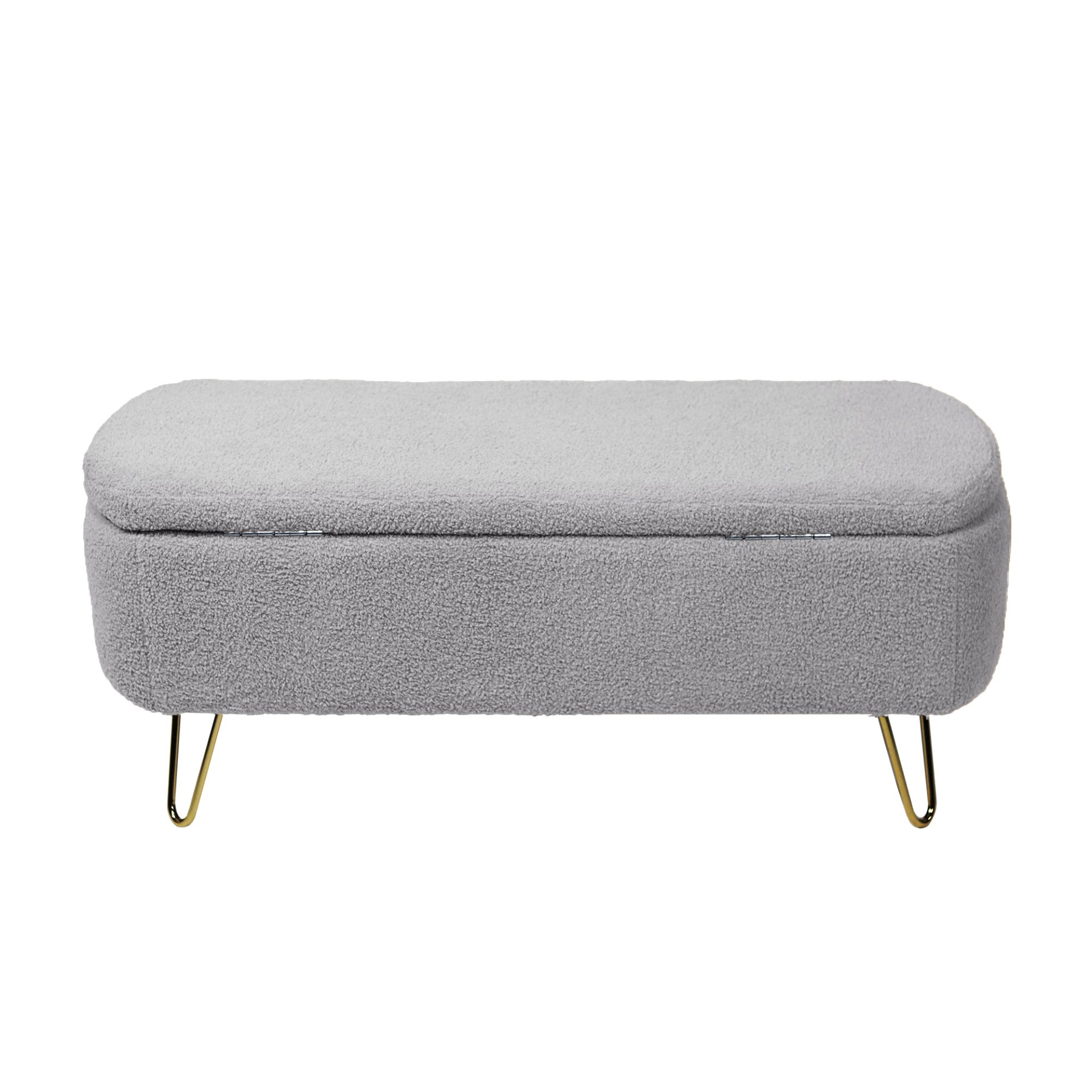 Storage Ottoman Bench For End Of Bed Gold Legs, Modern Gray Faux Fur Entryway Bench Upholstered Padded With Storage For Living Room Bedroom - Gray - Image 12