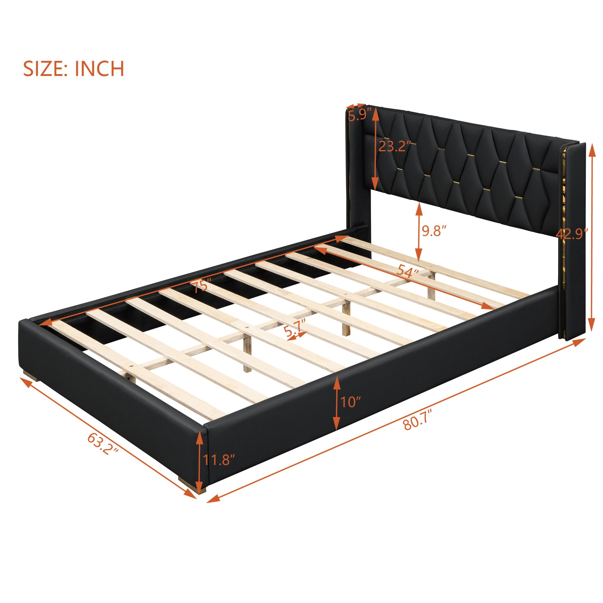 Full Size Upholstered Platform Bed With Strips - Black - Image 6