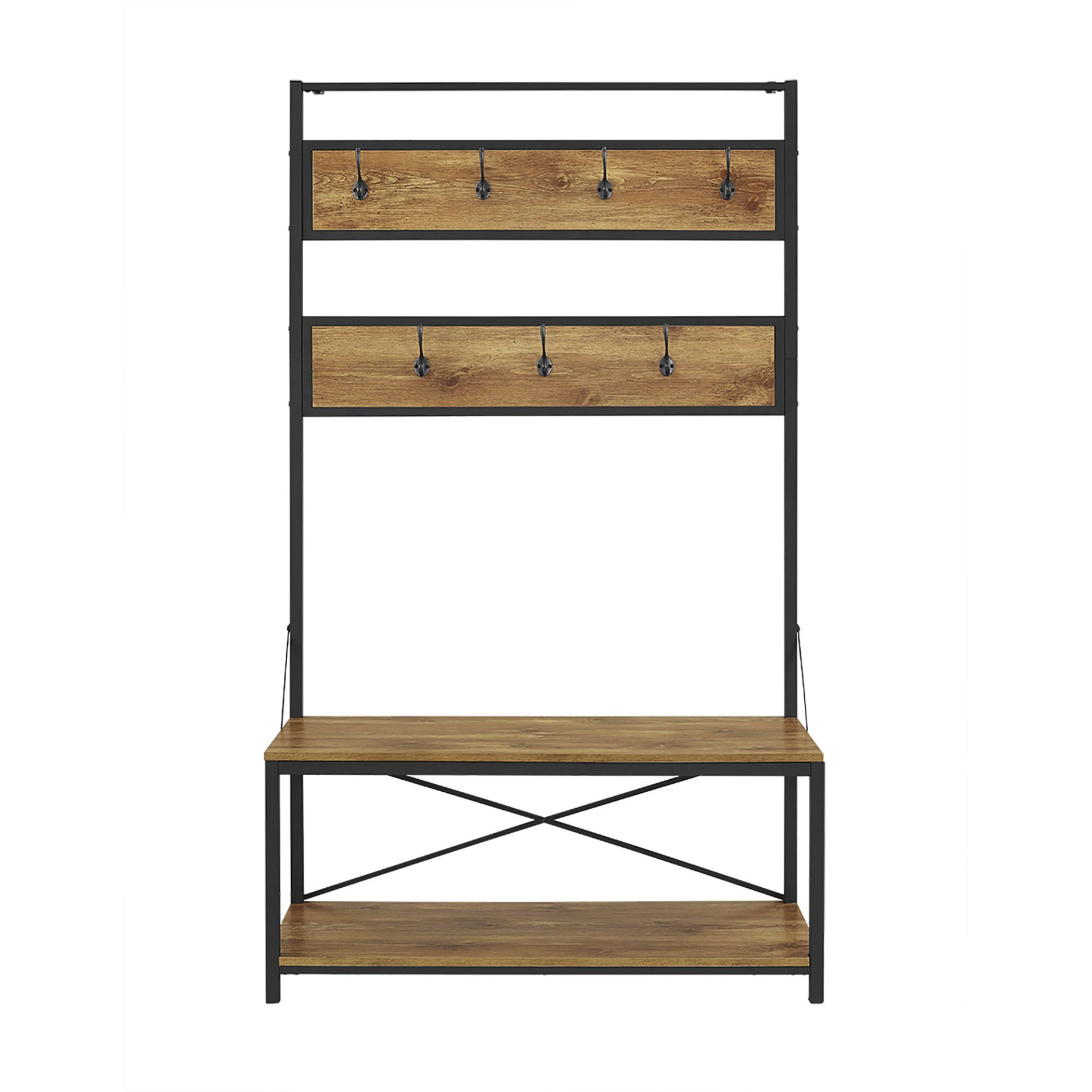 Rustic X-Back Hall Tree With Bench - Barnwood - Image 3