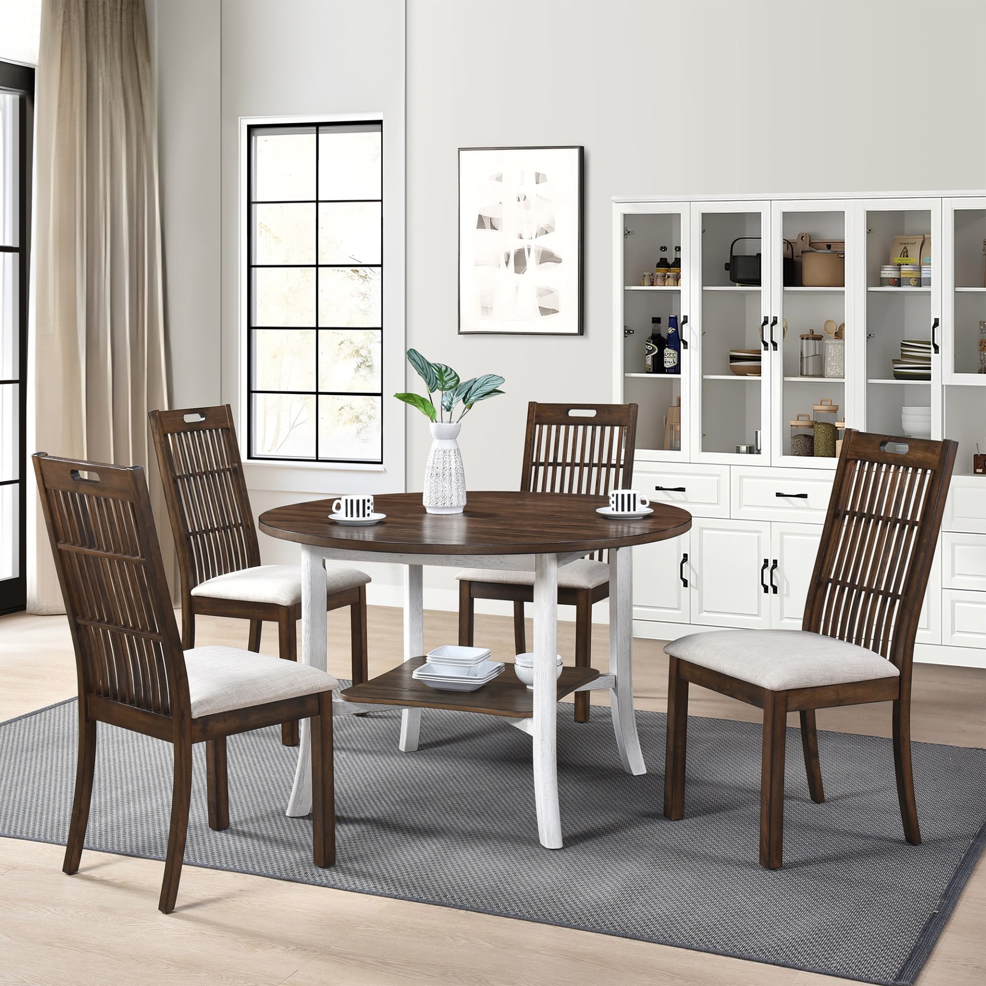 2 Pieces Set Dining Side Chair Rustic Modern Farmhouse Design Retro Design Easy To Assembly - Antique Dark Oak - Image 2