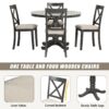 5 Pieces Dining Table And Chairs Set For 4 Persons, Kitchen Room Solid Wood Table With 4 Chairs - Gray - Image 5